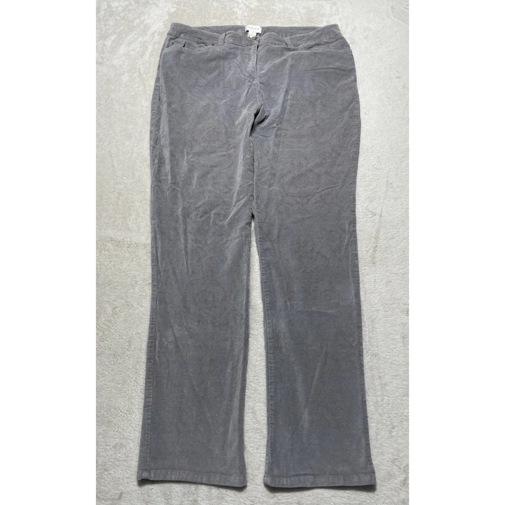 Chicos Pants Womens Size Large 2 Gray Subtle‎ Floral Print Flat Front